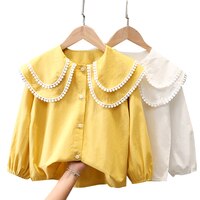 Белая однотонная блузка для девочек, весенне-осенние блузки для девочек, повседневная детская одежда для девочек 6, 8, 10, 12 1005002912327054