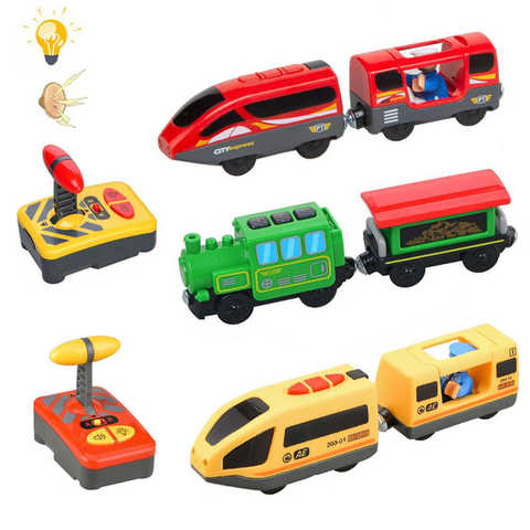 Деревянный Радиоуправляемый поезд, железнодорожные аксессуары, Электрический поезд с дистанционным управлением, магнитный Железнодорожный автомобиль, подходит для всех марок, трек для поездов, игрушки для детей 1005002944729551