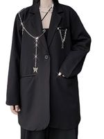 Женский винтажный блейзер в стиле Харадзюку, черная однотонная куртка большого размера в готическом стиле, в стиле хип-хоп, свободный костюм с цепочкой, на осень 1005002950996465