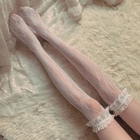Женские длинные кружевные сетчатые носки выше колена Lolita, белые носки средней длины, тонкие студенческие носки Jk черного и белого цветов 1005002964487176