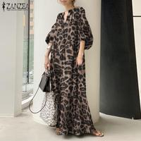 Платье ZANZEA женское с леопардовым принтом, модный длинный сарафан с рукавами-фонариками, халат оверсайз с V-образным вырезом, весна 2023 1005002966009560