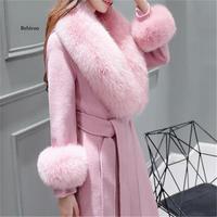 Осенне-зимнее модное пальто высокого качества, тонкое шерстяное пальто, воротник из искусственного меха, тонкое пальто средней длины, Женское пальто 1005002973193272