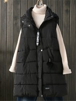 Женская одежда, жилеты, куртка, Женская осенне-зимняя теплая длинная куртка трапециевидной формы на молнии с капюшоном и помпоном, без рукавов 1005002973377666