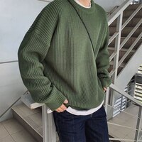 Свитер мужской однотонный шерстяной, приталенный силуэт, уличная одежда, вязаный свитер, корейский стиль, на осень 1005002974679611