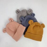 Шапка детская вязаная, мягкая, теплая, однотонная, с медвежьими ушками, детская зимняя шапка, шляпы для мальчиков и девочек 1005002975944061