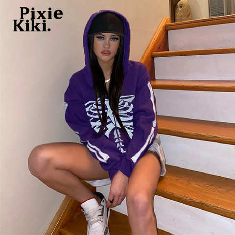 Толстовка PixieKiki с принтом скелета на молнии, одежда для гранж, женская уличная одежда в стиле хип-хоп, свитшоты, фиолетовые куртки с длинным рукавом, женская одежда 1005002985092732