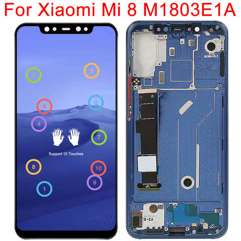 10-точечный Оригинальный дисплей для Xiaomi Mi8 с рамкой Mi 8 M1803E1A версия Gobal ЖК-дисплей с сенсорным экраном дигитайзер панель 6,21 "ЖК-дисплей 1005002986113919