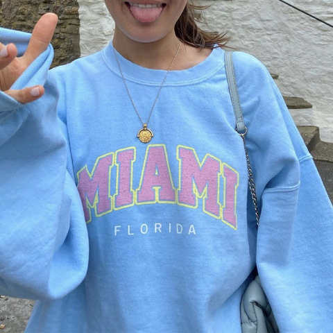 Американский стильный свитшот Майами с надписью, женские плотные теплые зимние топы небесно-голубого цвета, новинка 2021, модная уличная одежда большого размера 1005002986618787