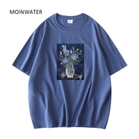 MOINWATER синие женские футболки с цветочным узором, 100% хлопок, женские уличные футболки, топы на лето MT21050 1005002988854021