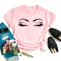 Женская розовая художественная футболка с ресничками, женская футболка, макияж, футболка для девушек, женская футболка, Прямая поставка 1005002992984162