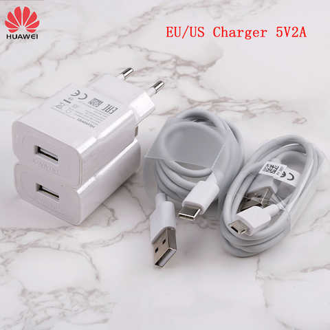 Оригинальное зарядное устройство Huawei 5 В, 2 А, зарядное устройство для ЕС/США, адаптер питания, usb микро-кабель для p9 8 lite honor 8x 7x y6 y7 y9 2019 p smart z 2019 1005002997693113