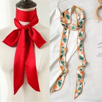 Однотонный длинный Шелковый Атласный шейный платок с принтом, модный галстук-бабочка, узкие шарфы, сумочка для девочек, длинный ремень, фуляр, головной убор 2022 1005003007809240