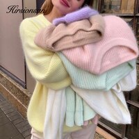 Hirsionsan мягкие свободные женские фотообои 2023 новые зимние свободные однотонные женские пуловеры Теплые Базовые трикотажные джемперы 1005003017213908