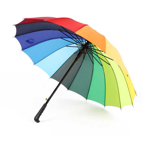 Ветрозащитный большой зонт, Радужный прямой зонт с длинной ручкой для гольфа, от дождя, для мужчин и женщин, 16 к, автоматическое открывание 1005003018324948