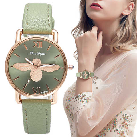 Часы наручные Little bee женские кварцевые, простые винтажные Роскошные модные повседневные, с кожаным ремешком, зеленые 1005003023465246