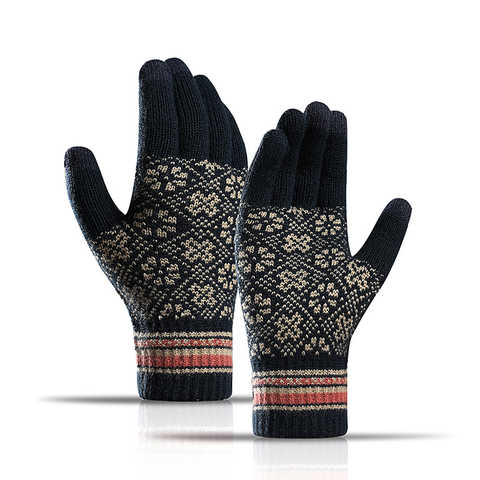 Зимние трикотажные перчатки для мужчин с сенсорным экраном, высокое качество, мужские перчатки с принтом, плотные теплые шерстяные кашемировые однотонные деловые перчатки унисекс 1005003026352500