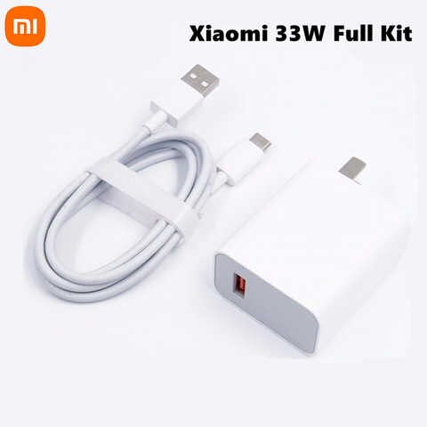 Оригинальное зарядное устройство Xiaomi 33 Вт Полный комплект с кабелем типа C для Mi 10 9 10T Lite POCO X3 NFC Redmi K40 Note 9 10 Pro 1005003027559924