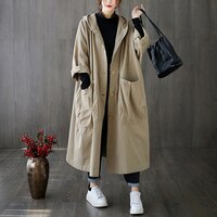 Женское длинное пальто, модная ветровка в Корейском стиле, Женский Тренч большого размера, осень 2021, Свободный кардиган с капюшоном и карманами, женское длинное пальто 1005003028643822