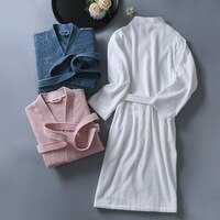 Халат-кимоно хлопковый махровый для мужчин и женщин, длинный впитывающий халат из 100% хлопка, Легкая однотонная вафельная одежда для сна 1005003044602097
