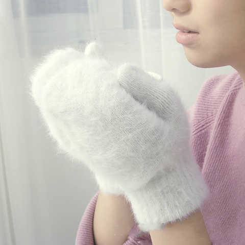 Симпатичные перчатки из кроличьей шерсти, женские зимние варежки, меховые перчатки от производителя, зимние перчатки без пальцев, Женские варежки для девочек 1005003065940333