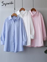 Syiwidii женская блузка с длинным рукавом, свободная офисная рубашка на пуговицах, женские топы в Корейском стиле, белые, синие, большие размеры, весна-лето, новинка 1005003074993347