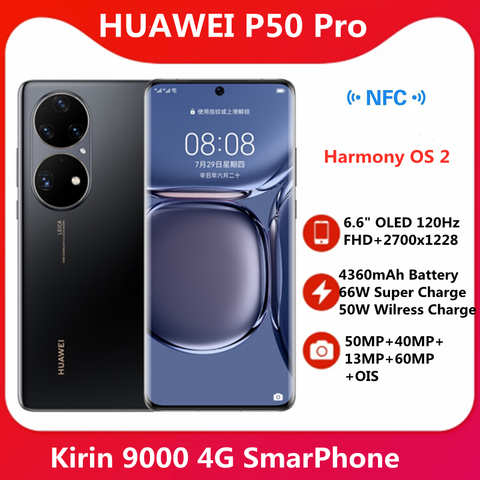 Смартфон Huawei P50 Pro, 4G, OLED-экран в наличии дюйма, 6,6 Гц, FHD +, экран 120x2700, аккумулятор 1228 мА · ч, основная камера 50 МП, OTG, NFC, 4360 оригинал 1005003079520083