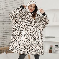 Леопардовая флисовая толстовка с капюшоном, Женская толстовка большого размера, одеяло с рукавами и карманом, Большой пуловер, Sudaderas 1005003082502359