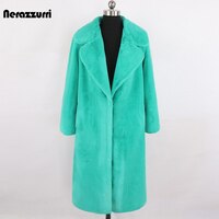 Nerazzurri зимнее зеленое теплое мягкое длинное пушистое пальто из искусственного меха женское с лацканами больших размеров повседневное роскошное корейское модное 4xl 5xl 6xl 7xl шубы искусствееный мех Верхняя одежда 1005003085846807