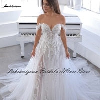 Lakshmigown 2021 женское платье с открытыми плечами и кружевной аппликацией, свадебное платье с белой тюлевой юбкой принцессы с разрезом сбоку 1005003091418880