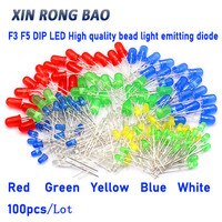 100 шт. F3 F5 светодисветодиодный зеленый красный желтый синий белый желтый супер яркий DIP 5 мм 3 мм высококачественные бусины светоизлучающие диоды 1005003097546884