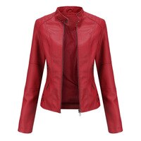 Женская байкерская куртка из искусственной кожи, красная, Черная байкерская куртка на молнии, верхняя одежда коричневого, фиолетового, темно-синего цветов, осень-весна 2024 1005003104549611