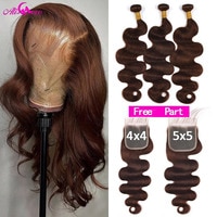 Шоколадно-пряди волос с застежкой 5x5 с коричневыми волнистыми волосами 1005003106527828