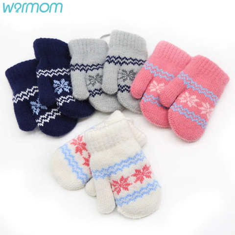 Детские митенки Warmom, милые детские зимние вязаные перчатки для мальчиков и девочек, маленькие снежинки, альпака, шерстяные мягкие теплые детские варежки 1005003111235542