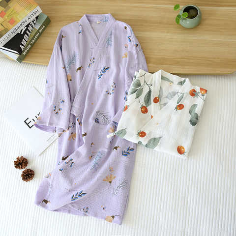 Новое японское кимоно, халат для женщин, Весна 100%, повседневные банные халаты из крепа и хлопка, одежда для сна, Женская ночнушка 1005003116077636