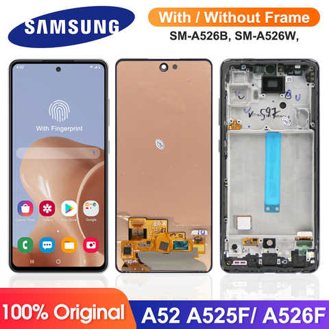 Оригинальный дисплей 6,5 дюйма A52, для Samsung Galaxy A52 A525 A525F, ЖК-дисплей, цифровой сенсорный экран в сборе со сканером отпечатков пальцев 1005003130246156