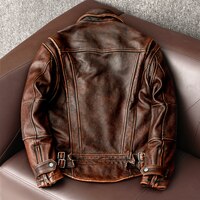 Мужская байкерская куртка из натуральной кожи, коричневая винтажная куртка из 100% воловьей кожи, облегающая модная Байкерская одежда азиатского размера, модель M697, Прямая поставка 1005003132878171