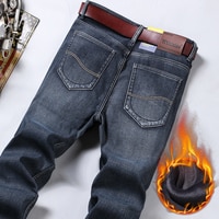 Классические мужские джинсы с флисовой подкладкой, Свободные повседневные брюки стрейч классического кроя, брендовые теплые брюки с бархатной подкладкой 1005003139476294