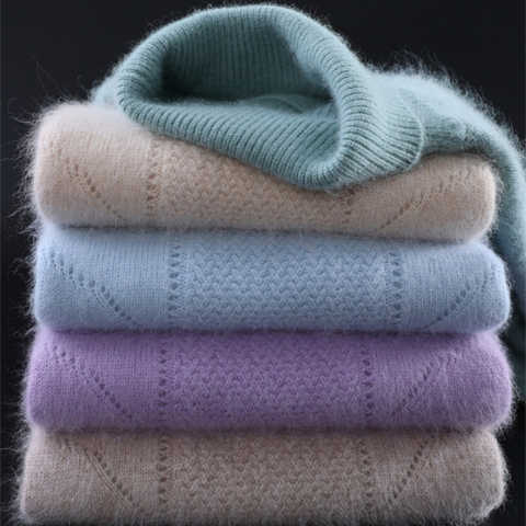Зимний женский свитер из овечьей шерсти, 100% норковый кашемировый свитер, супертеплый пуловер, Женский базовый джемпер с высоким воротником, женские топы 1005003147077333