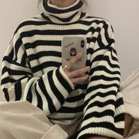 Женская теплая водолазка в полоску, повседневный Универсальный свитер в Корейском стиле с длинным рукавом, осень/зима 2021 1005003148308007