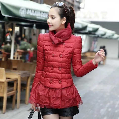 Женская пуховая куртка, красная парка из хлопка, двубортная куртка-пуховик, пальто размера 4XL для зимы, 2022 1005003151706133
