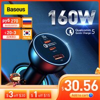 Автомобильное зарядное устройство Baseus 160 Вт QC 5,0, быстрая зарядка PPS PD3.0 USB Type C, автомобильная зарядка для телефона, для iPhone 13 14 15 Pro, ноутбуков, планшетов 1005003161602319