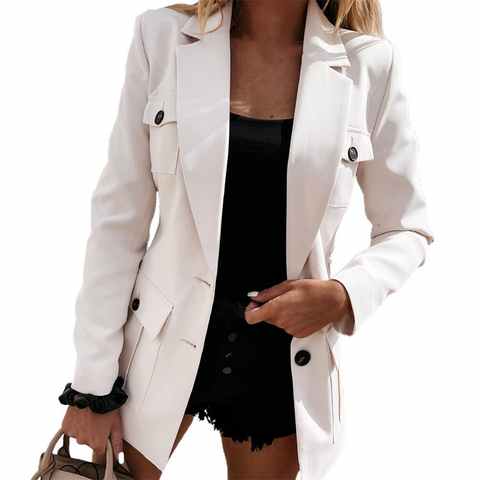 Женский однобортный пиджак на пуговицах, элегантный офисный жакет с отложным воротником и карманами с отложным воротником, облегающий Кардиган с длинным рукавом 1005003175663973