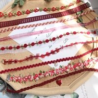Женское Ожерелье-чокер с кружевными цветами и красной вышивкой 1005003179001425