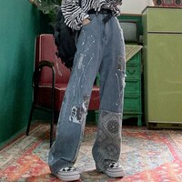 Женские широкие джинсы в стиле ретро с высокой талией, джинсы с прострочкой, уличные джинсы в стиле хип-хоп, женские джинсы большого размера, Красивые свободные прямые джинсы в стиле бойфренд 1005003180957858