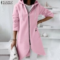 ZANZEA 2023 осенние стильные женские свитшоты с длинным рукавом, повседневные длинные пальто на молнии с капюшоном, женские куртки 1005003184109116