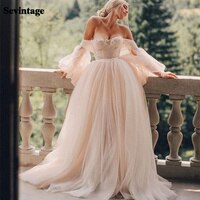 Женское ТРАПЕЦИЕВИДНОЕ свадебное платье Sevintage, розовое Тюлевое платье с длинными рукавами-фонариками, украшенное драгоценными камнями 1005003187498479