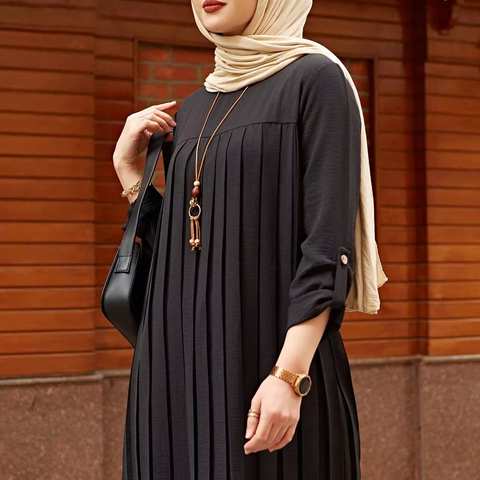 Плиссированная туника, серая женская блузка с длинным рукавом, Женская винтажная абайя Дубай, клетчатая теплая рубашка на весну и осень, женская одежда 1005003197112505