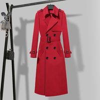 Верхняя одежда, Женский высококачественный красный черный хаки, Женская Осенняя ветровка, повседневное длинное пальто выше колена 1005003204094084