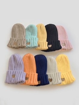 Мягкая теплая детская вязаная шапка для малышей, детские шапки с вышивкой медведя для мальчиков и девочек на осень и зиму, 11 цветов 1005003213940660