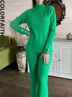 Colorfaith 2022 осенне-зимние женские комплекты из 2 предметов водолазки, свитера, пуловеры, свободные длинные штаны, теплый спортивный костюм, костюмы WS2001JX 1005003215769597